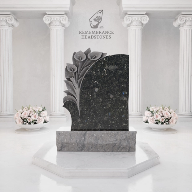 Luxury Child Calla Lily Granite Headstone with Portrait