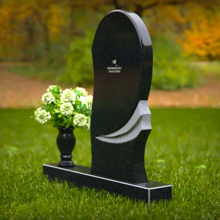 1282 - Contemporary Granite Headstone with Curved Artistic Design and Vase - 56