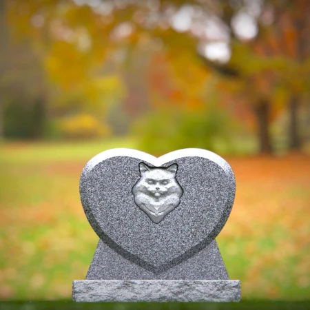 1463 - Heart-Shaped Gray Granite Cat Memorial Headstone - 1