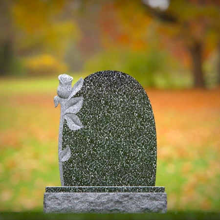 1552 - Elegant Black Granite Headstone with Single Rose Engraving