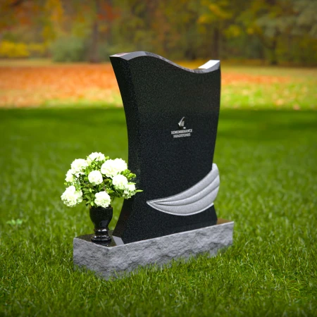 1304 - Elegant Granite Headstone with Flowing Contoured Design and Flower Vase - 31