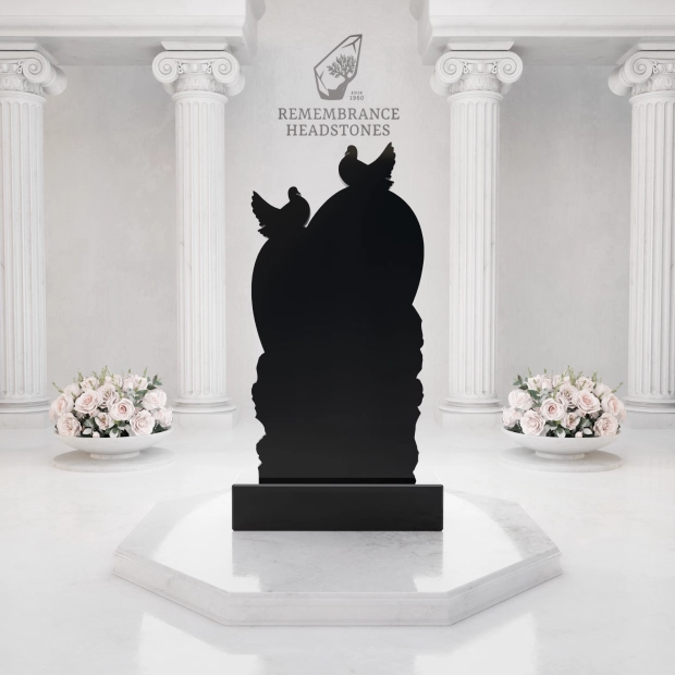  Luxury Heart-Shaped Granite Monument — Doves, Rose Garland & Sewing Motif