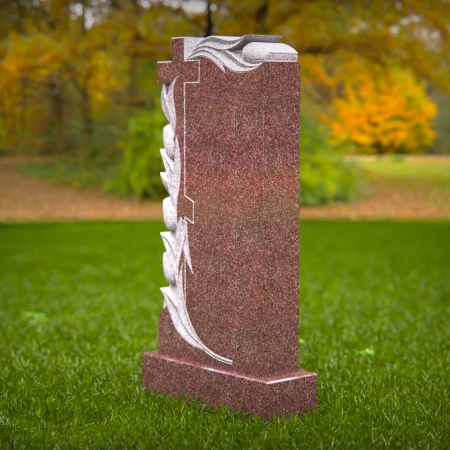 1535 - Classic Granite Memorial Headstone with Engraved Cross & Floral Motif - 5