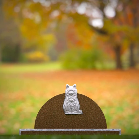 1459 - Elegant Brown Granite Cat Memorial Headstone with Sculpted Cat Relief - 3