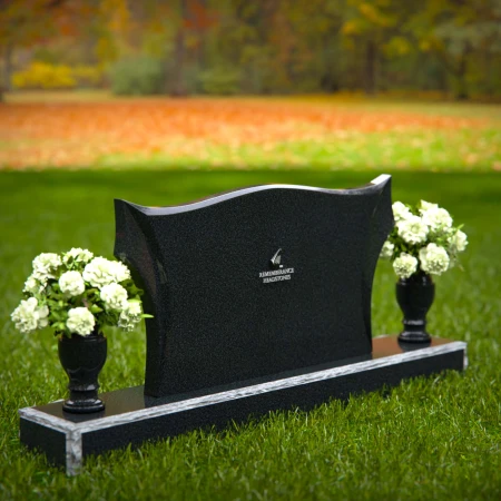 1263 - Elegant Granite Headstone with Sculpted Wave Design and Dual Floral Vases – A Stunning Memorial - 39