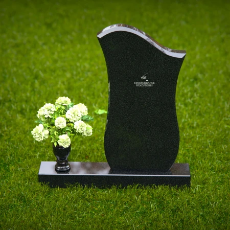 1317 - Contemporary Granite Headstone with Unique Curved Design and Vase