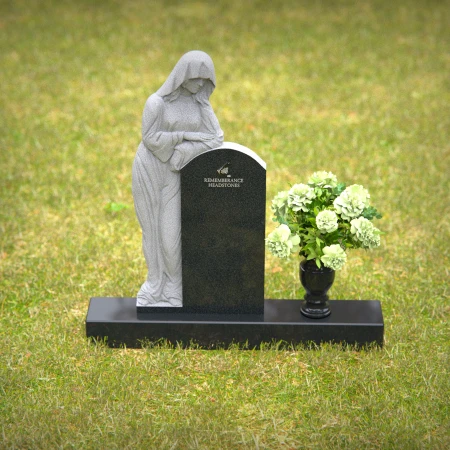 1243 - Praying Angel Granite Headstone with Floral Vase Tribute - 52