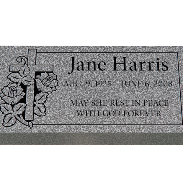 1101078 - Flache Gedenkstein mit Kreuz- und Rosendesign
