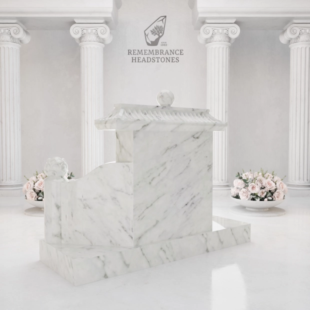 Luxury Asian Pavilion Granite Memorial with Guardian Pillars
