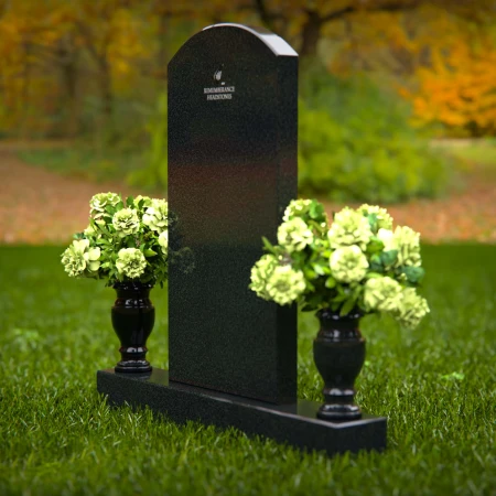 1255 - Timeless Granite Headstone with Polished Finish and Floral Vase Accents – A Perfect Memorial Tribute - 56