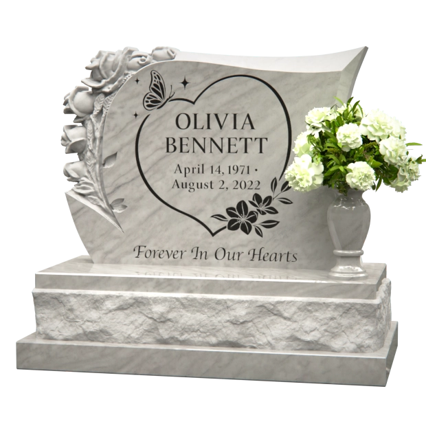 1204038 - Elegantes Granit-Herz-Denkmal mit Blumen- und Schmetterlingsdesign