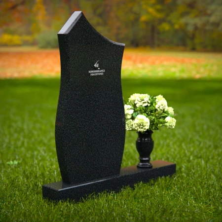 1300 - Modern Granite Headstone with Unique Contoured Design and Flower Vase - 3