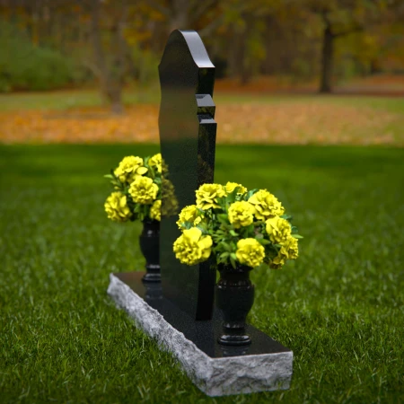 1285 - Unique Shaped Granite Headstone with Dual Flower Vases - 54