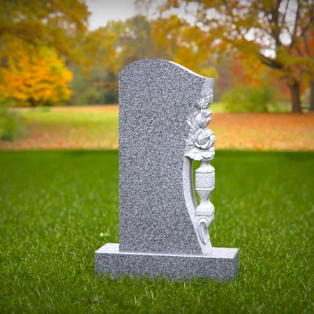 1494 - Granite Headstone with Floral and Vase Carving – Elegant Memorial