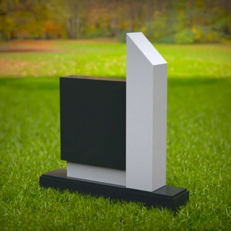 1586 - Modern Black & White Granite Monument – Contemporary Headstone Design - 4