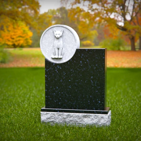 1458 - Elegant Black Granite Cat Memorial Headstone with 3D Cat Relief