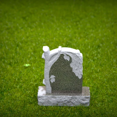 1556 - Tree-Inspired Granite Headstone with Carved Leaves - 7