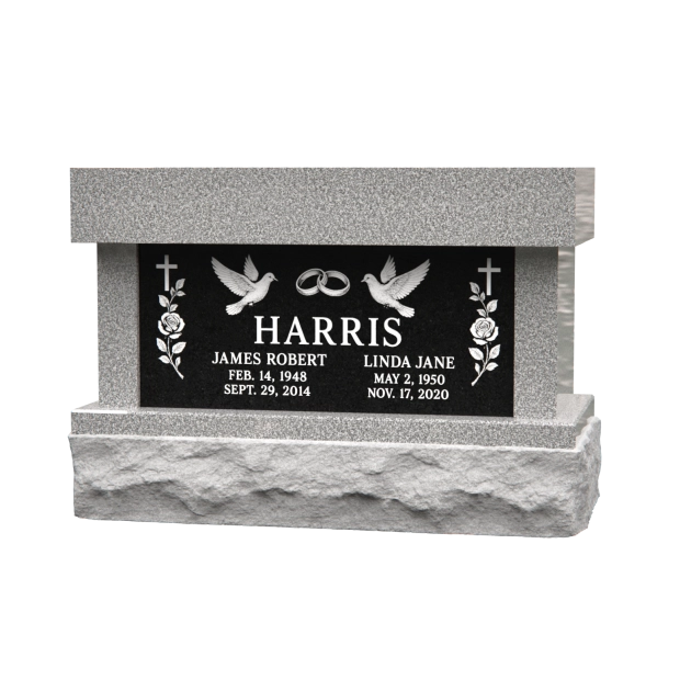 1706041 - Polished Granite Cremation Memorial With Flat Roof Design                                   