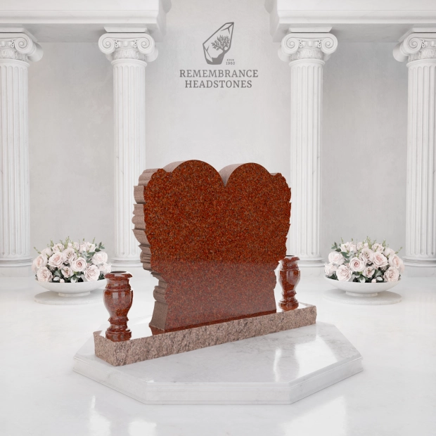 Luxury Heart-Shaped Granite Monument — Carved Rose Garland
