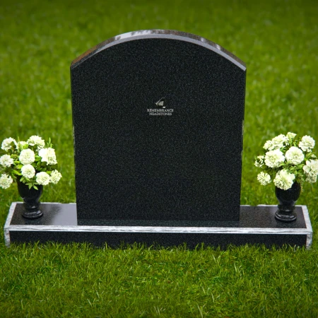 1321 - Traditional Arched Granite Headstone with Dual Floral Vases