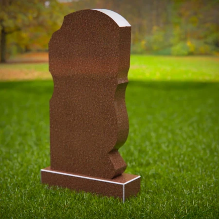 1489 - Modern Red Granite Memorial Headstone with Unique Carved Design - 4