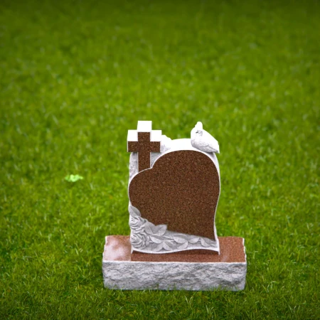 1551 - Heart-Shaped Granite Headstone with Cross, Dove, and Roses - 3