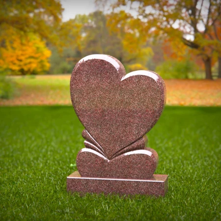 1488 - Elegant Red Granite Double Heart Memorial Headstone