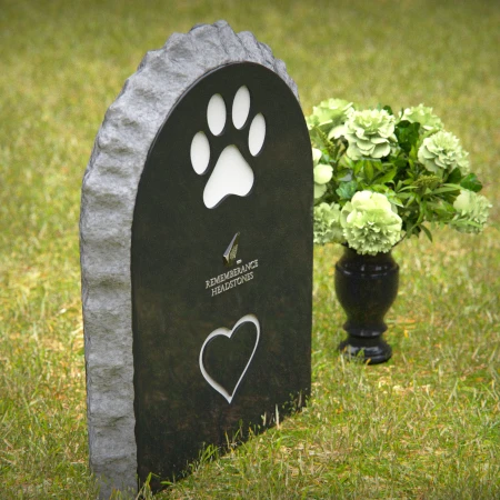 1251 - Pet Memorial Granite Headstone with Paw and Heart Design - 56