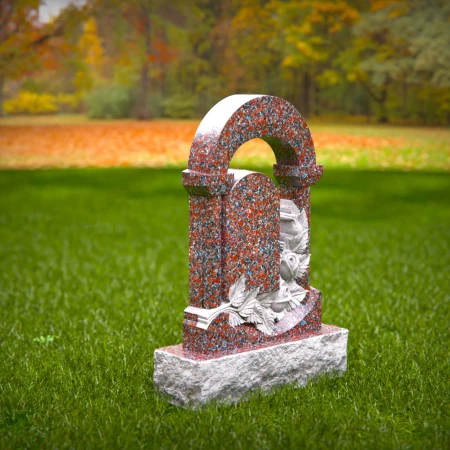 1536 - Arched Granite Memorial Headstone with Floral Carving - 6