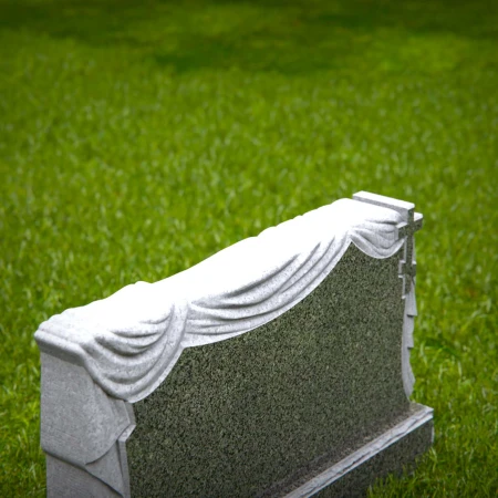 1493 - Elegant Granite Headstone with Draped Cloth and Cross – Timeless Memorial - 4