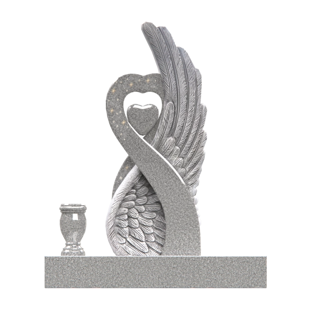 1207072 - Heart-Shaped Upright Monument With Angel Wings and Swarovski Crystal Accents