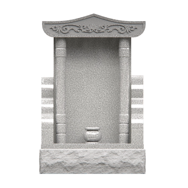 1206076 - Asian Style Upright Monument with Pagoda-Inspired Roof and Floral Engraving