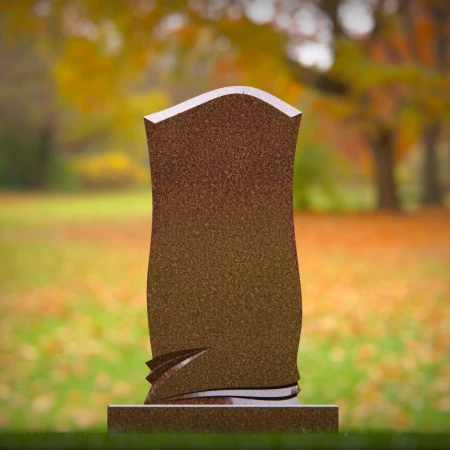 1481 - Classic Curved Brown Granite Headstone with Elegant Base - 1