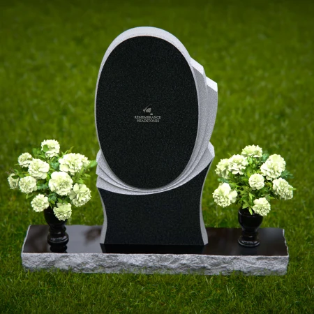 1359 - Modern Oval Granite Headstone with Layered Base - 37