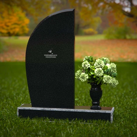 1260 - Modern Granite Headstone with Sleek Curved Design and Floral Vase – A Contemporary Memorial