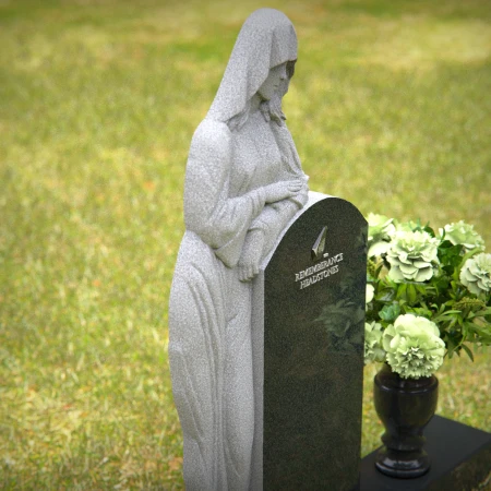 1243 - Praying Angel Granite Headstone with Floral Vase Tribute - 51