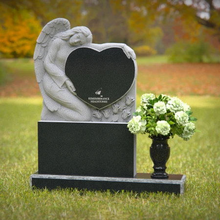 1273 - Granite Angel Heart Headstone with Floral Vase – A Loving Memorial - 48