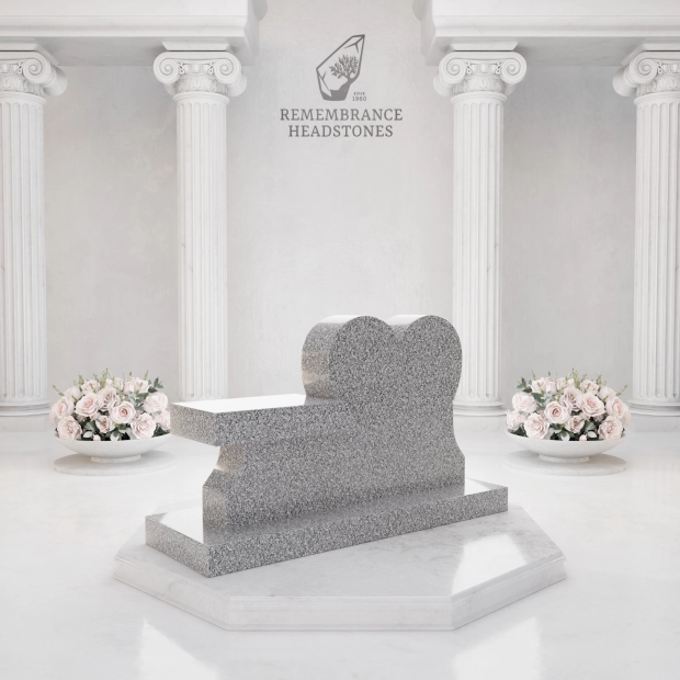 Luxury Heart Companion Granite Bench Memorial with Floral Wreath