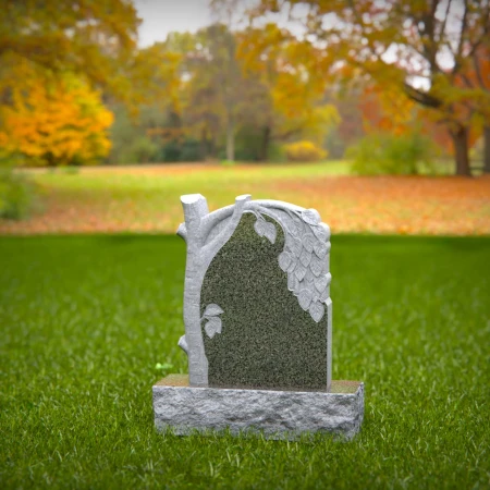 1556 - Tree-Inspired Granite Headstone with Carved Leaves - 2