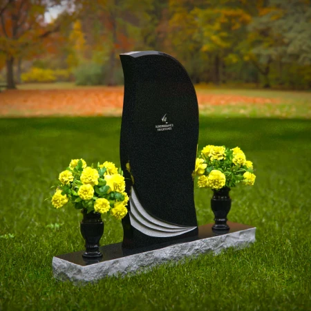 1358 - Elegant Curved Granite Headstone with Wave Accents - 54