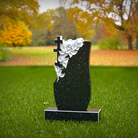 1543 - Elegant Black Granite Headstone with Floral and Cross Engraving - 8