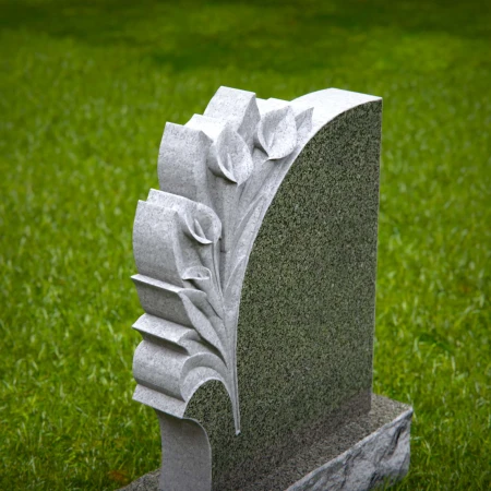 1475 - Granite Headstone with Elegant Floral Carving - 6