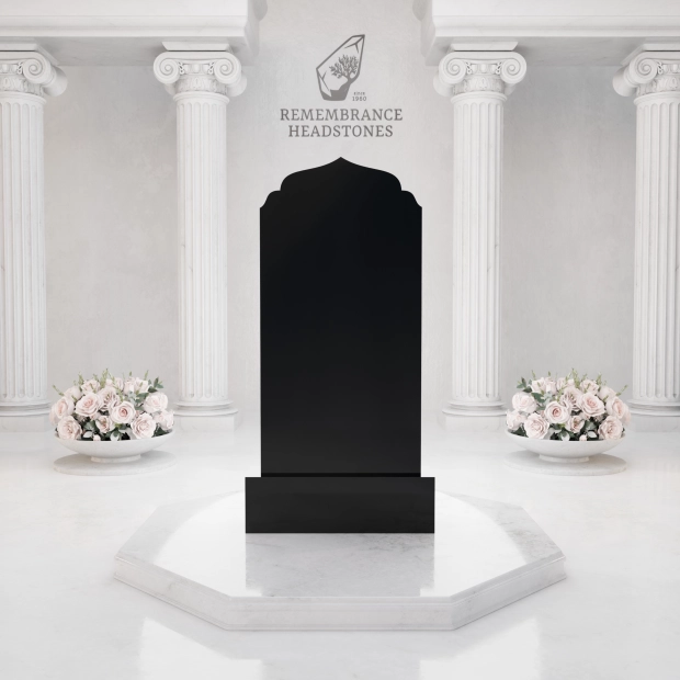 Premium Upright Granite Headstone — Mosque Relief Panel & Crescent