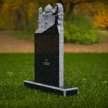 1259 - Elegant Granite Headstone with Intricate Mosque Design and Crescent Moon Accent – A Meaningful Memorial - 49