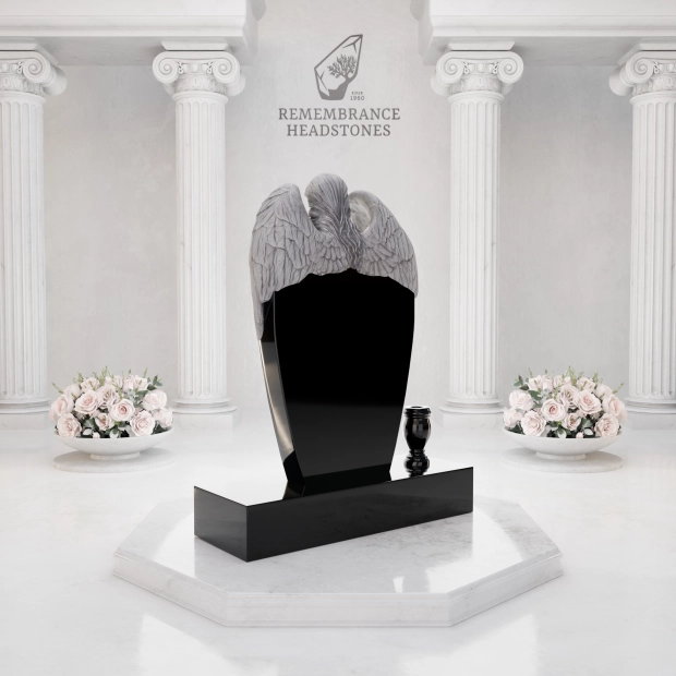 Luxury Upright Granite Headstone — Angel Embrace