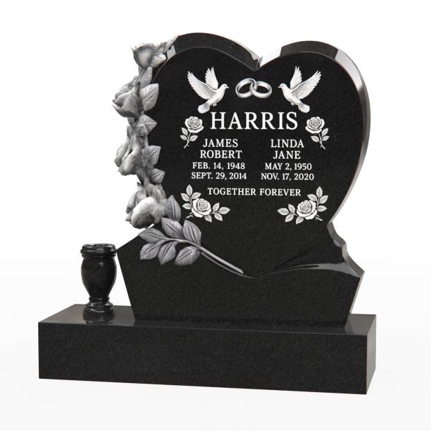 1201071 - Heart-Shaped Upright Granite Headstone With Symbolic Design