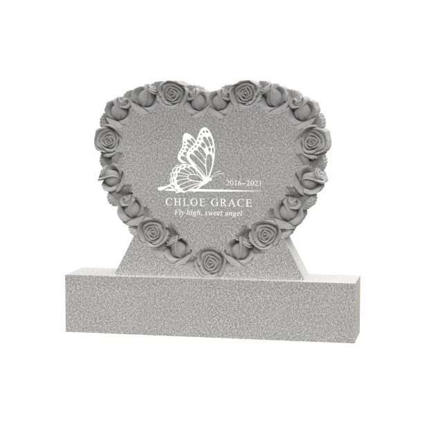 1201114 - Heart Shaped Child Memorial with Roses and Butterfly