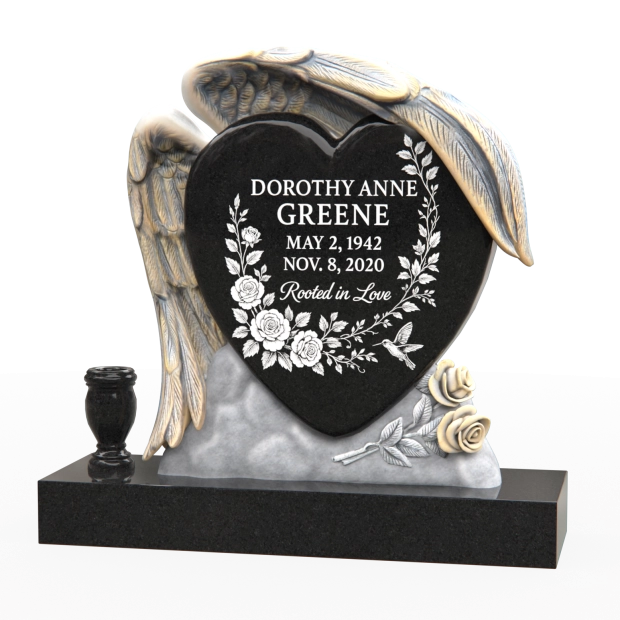 Luxury Special-Shape Granite Headstone — Angel Wings with Heart