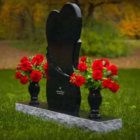 1277 - Unique Dual-Heart Granite Headstone with Twin Flower Vases - 53