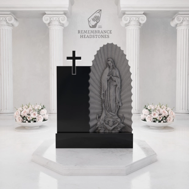  Premium Upright Granite Headstone — Guadalupe Relief & Cross